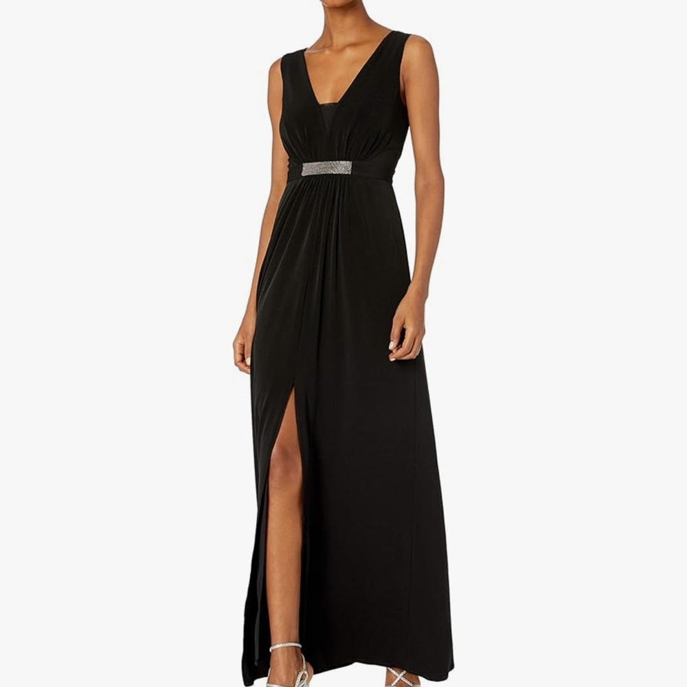 Halston Heritage Black Maxi Dress with Silver Detail